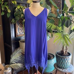Anthropologie royal blue scallop lace slip dress